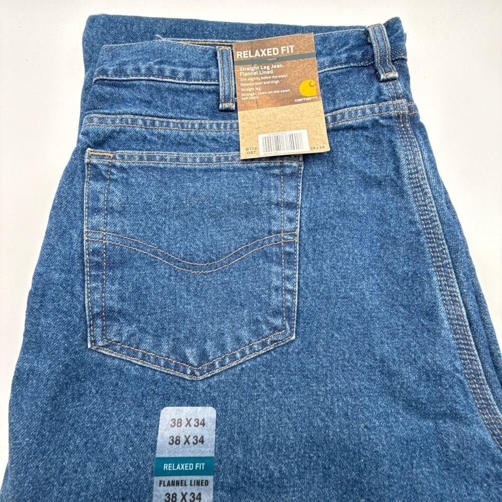 Carhartt Relaxed Fit Straight Leg Flannel Lined Jeans Mens 38X34 B172 DST NWT